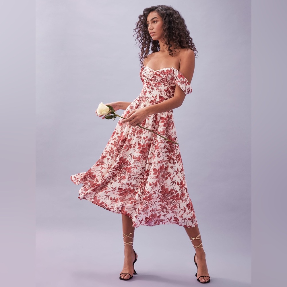 Brand New Reformation Violet Dress - Red Floral Midi Sz 4